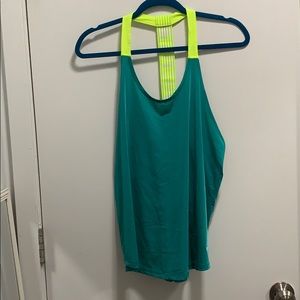 Green and neon yellow t back workout tank